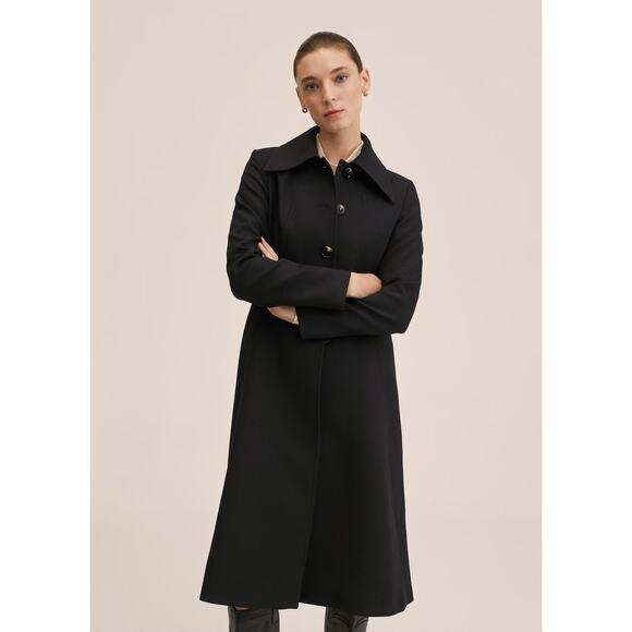 MNG Women's Black Button Down Collared Long Sleeve Long Coat Jacket Size S - Picture 1 of 12